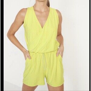 OLD NAVY Cross Front Romper Citrine Neon Yellow Breathe On workout size L